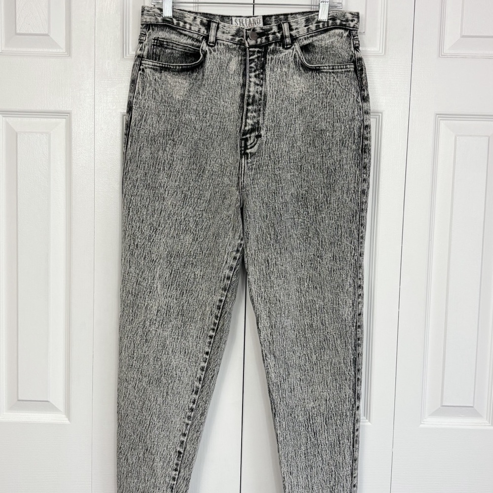 Vintage Stefano Worldwide Gray Acid Wash High-Rise Skinny Zip Ankle Jeans